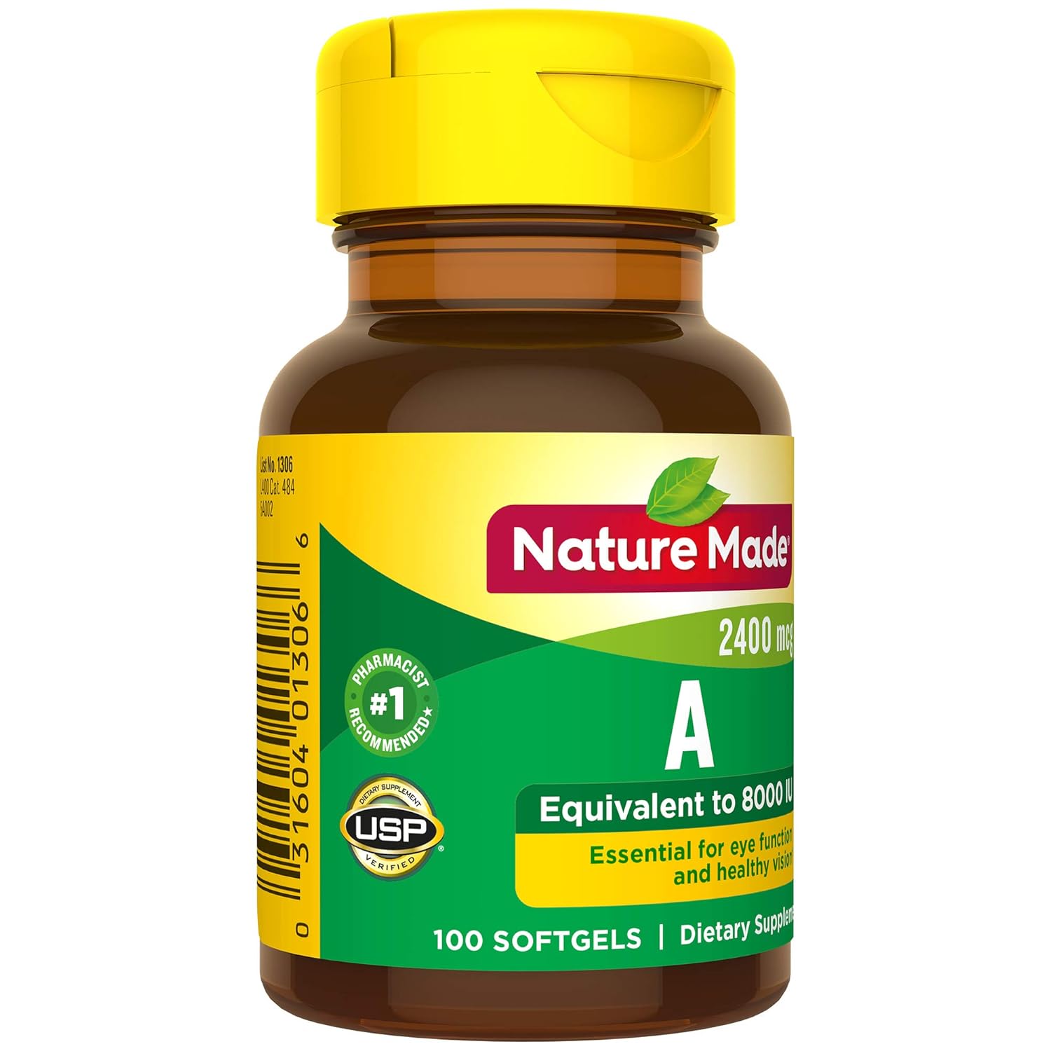 Nature Made Vitamin A 2400 mcg (8000 IU) Softgels 100 Count for Eye