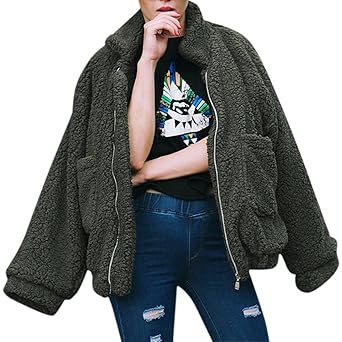 LAEMILIA Damen Mantel Jacke Plüsch Winter Stepp Warmen Oversize Boyfriend Outwear Cardigan Lange Ärmel Einfarbig Parka