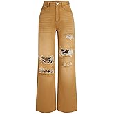 CIDER Women’s Ripped Jeans High Waisted Distressed Baggy Straight Wide Leg Pants