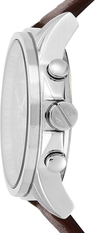 Orologio da uomo, movimento cronografo al quarzo, cassa in acciaio inossidabile da 45 mm con cinturino in pelle, AX2501, Marrone e argento