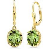 Gem Stone King 18K Yellow Gold Plated Silver Leverback Drop Dangle Earrings For Women | 9X7MM Oval Gemstone Birthstone | Gold Earrings | Fine Jewelry Gifts for Her Mom Women Wife