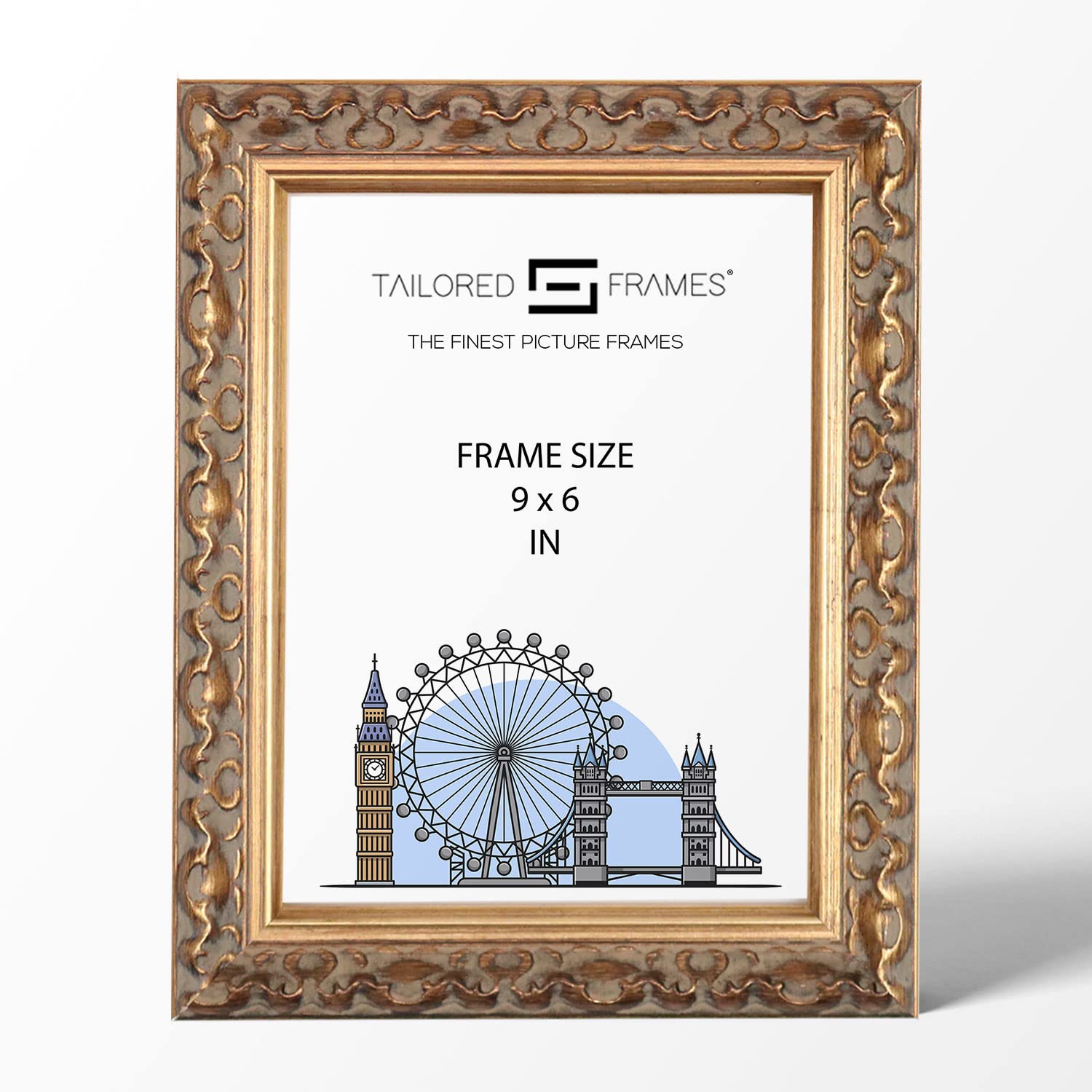 Tailored Frames Vienna Gold 9" x 6" | Rustic Style Vintage Single Picture Frame | Table Top & Wall Hanging Type | Photo Frame Without Mount