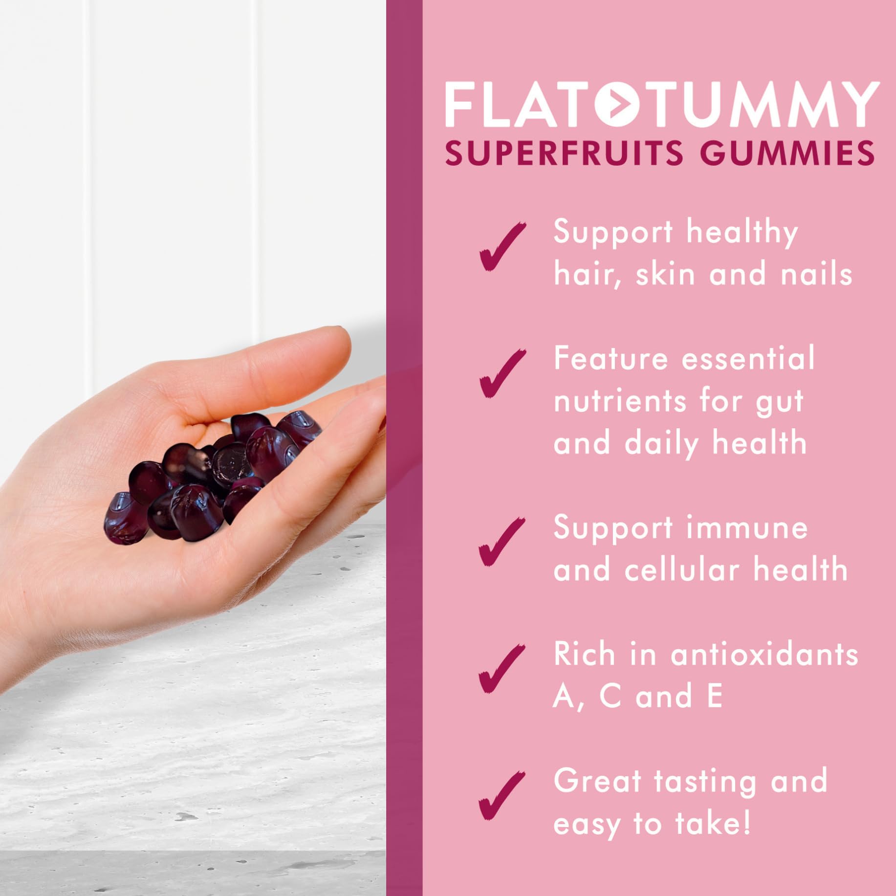 Flat Tummy Tea Superfruits Gummies, 60 Count - Skin, Gut, Cellular, Immune Health - Collagen & Keratin Production - Vegan, Non-GMO, Gluten-Free - Made with Bamboo Silica, Vitamin A, C & E