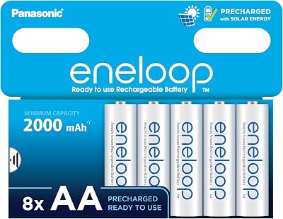 Eneloop AA Rechargeable Batteries 8 Pack 2000 mAh Ni-MH Ready-to-Use