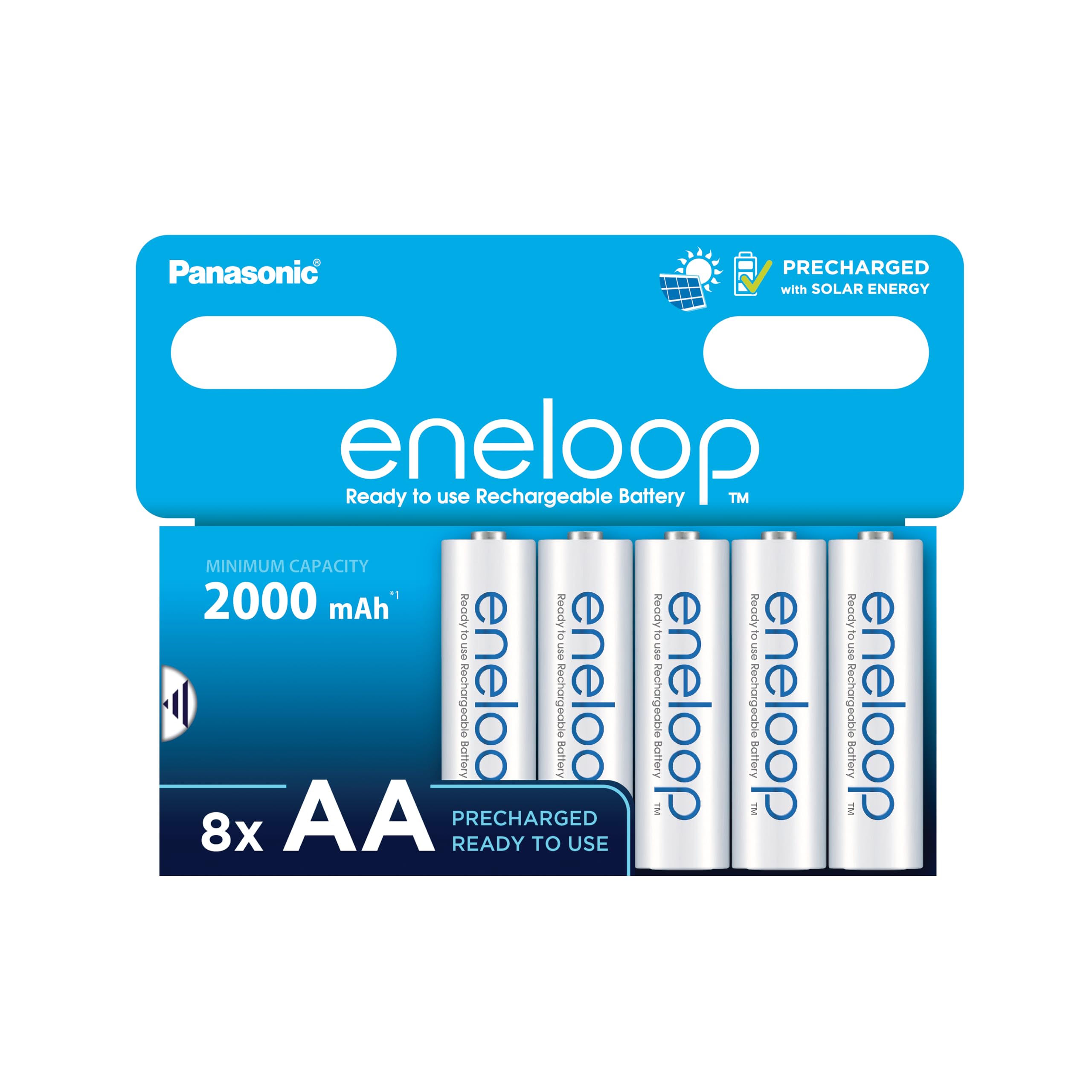 eneloop AA/Mignon Packung mit 8 NI-MH-Akkus, NEU mit verbesserter Mindestkapazität von 2000 mAh