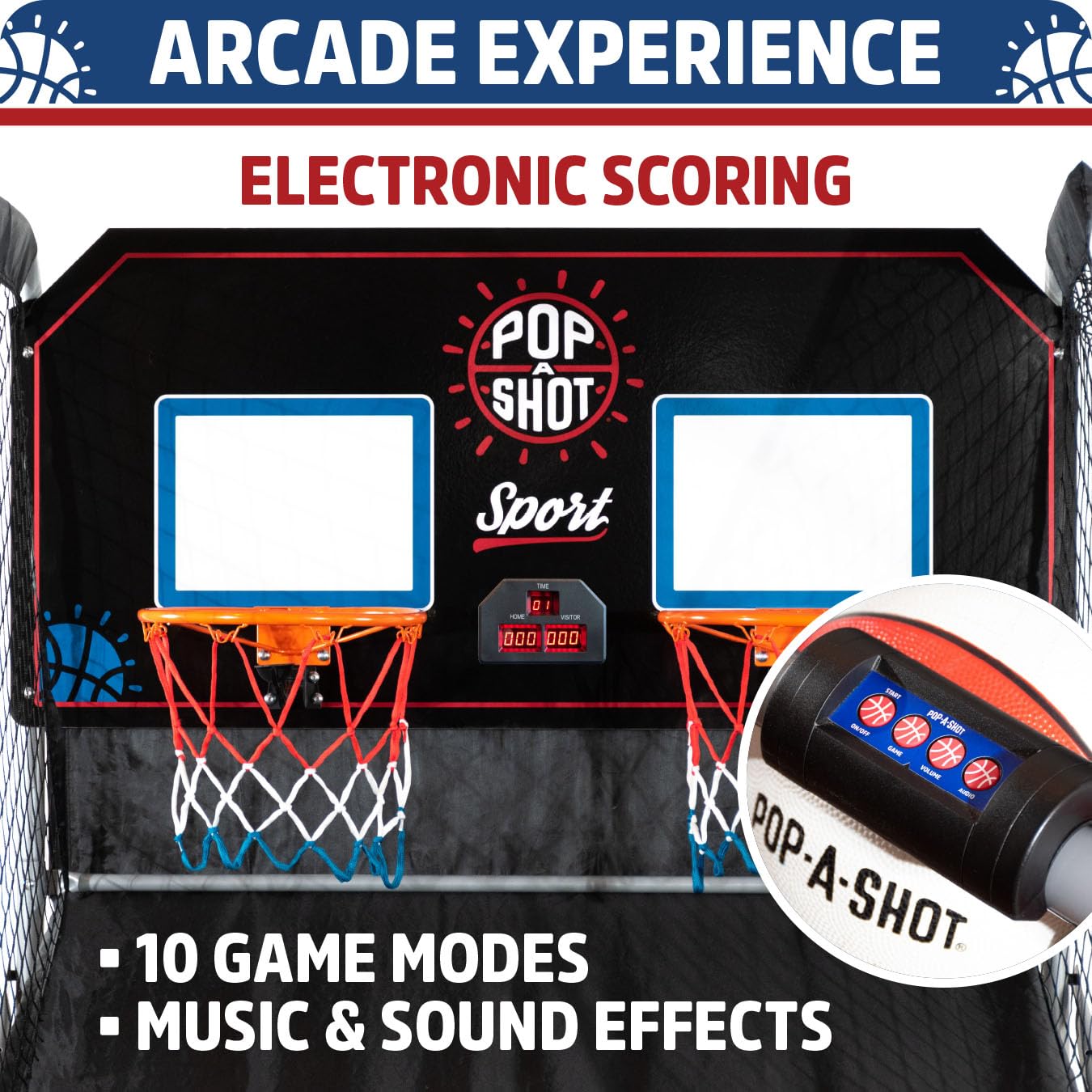 Pop-A-Shot - Dual Shot Sport | Arcade Basketball Game for Home | Paddle Scoring Hoop, 10 Game Modes, 4 Balls | Foldable for Easy Storage | Fun for All Players