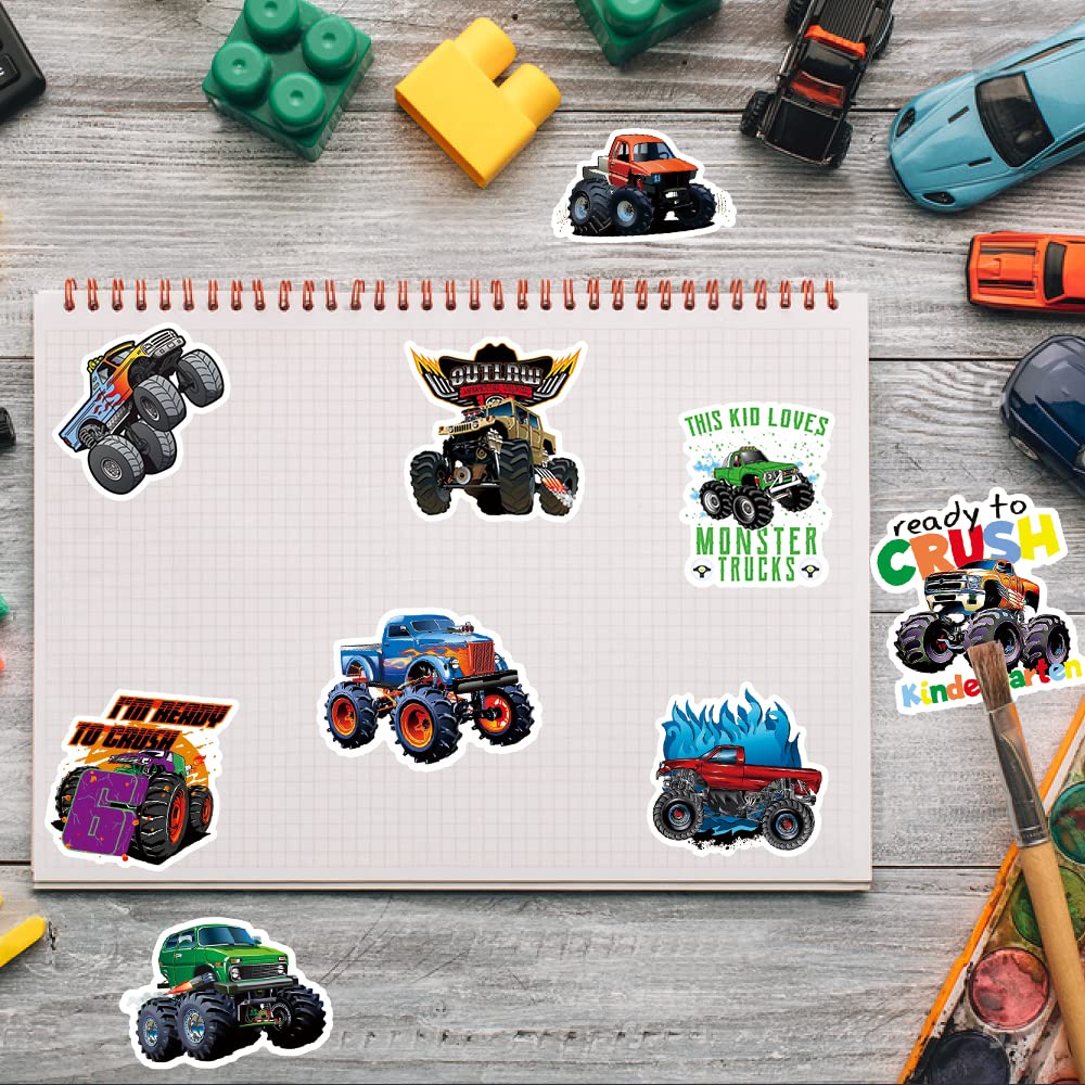 50PCS Monster Truck Stickers, Truck Car Stickers for kids, Car Stickers Waterproof for Water Bottles Skateboard Car Bike Phone Case Laptop Suitcase, Monster Truck Gifts for Girls Boys Party