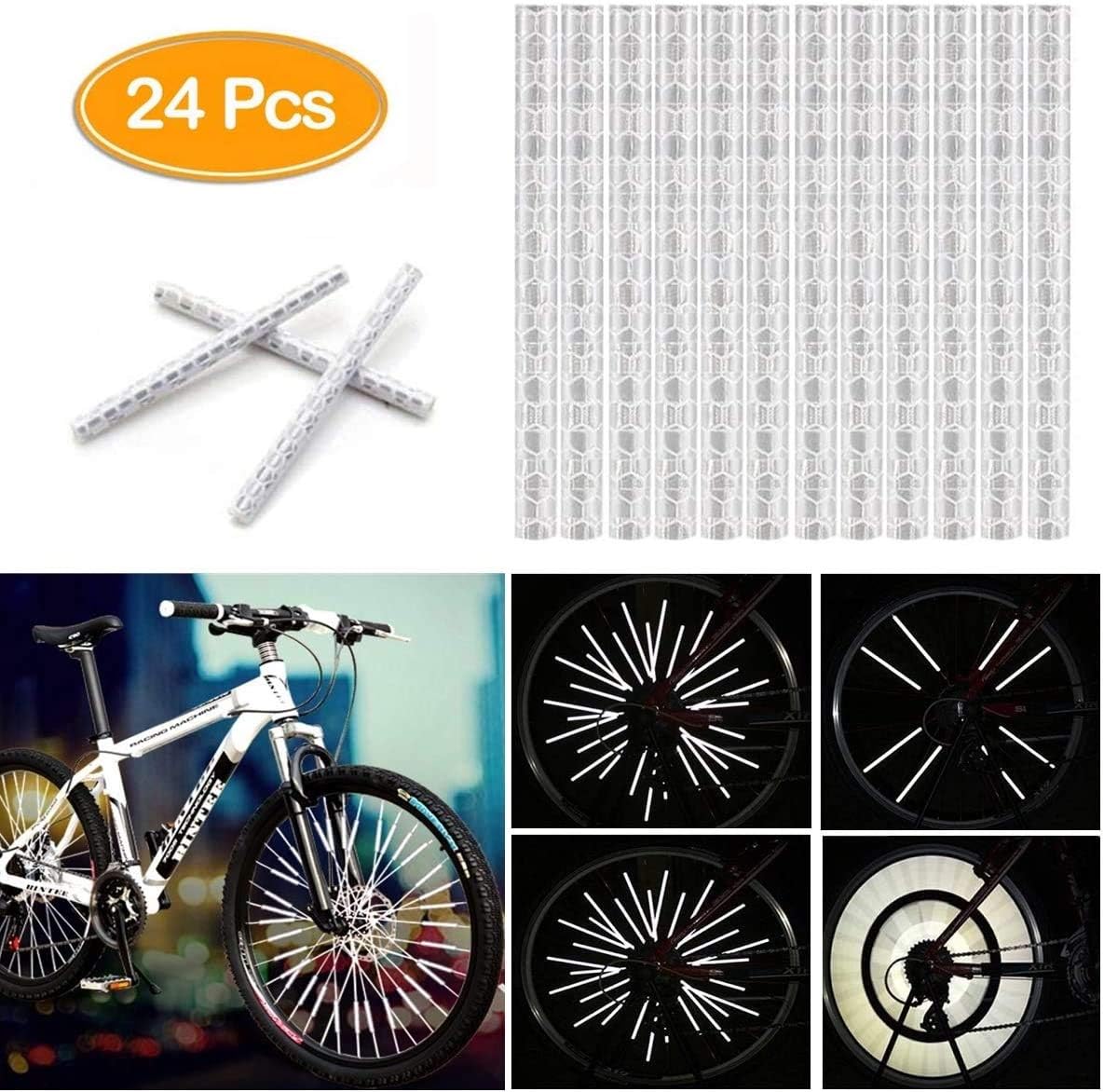WOWLED Bike Spoke Reflectors, Bicycle Clips with Silver White