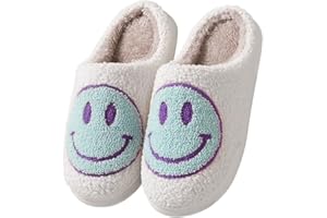 FACAXEDRE Smile Face Slippers Indoor Outdoor,Smile Happy Face Slippers,Retro Slippers for Women House Soft Fluffy Slides,Smile Cushion Slides Smile Face Furry Slippers