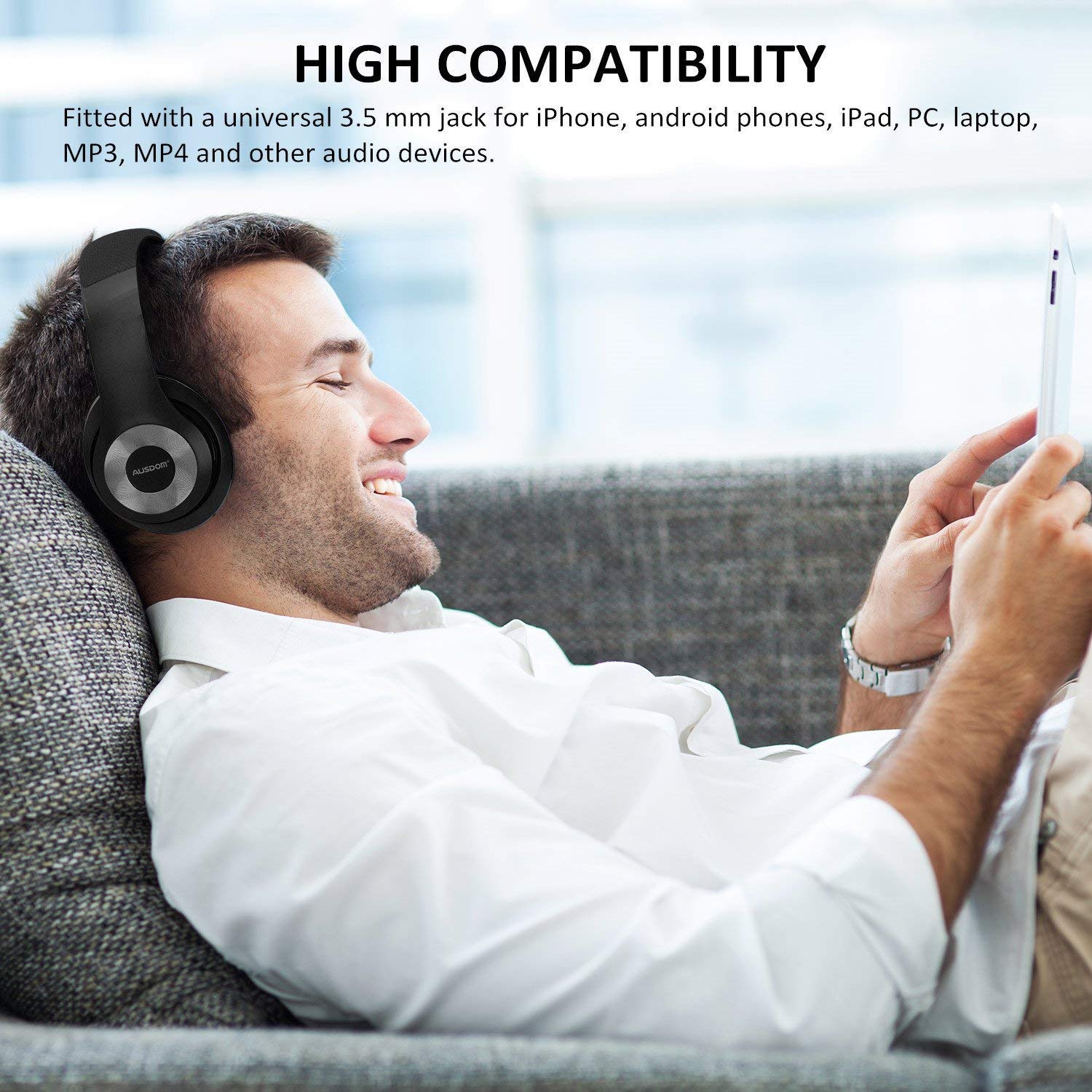 Ausdom F01 Kopfhörer Hi-Fi Stereo On-Ear Kopfhörer Ohrhörer mit Mikrofon 3.5mm-Anschluss Gaming Headset für PC, Desktop, Laptop, Tablet, iPhone 6s/6s Plus/6/SE/5s/5/4, Samsung Huawei Kinder Smartphone Headphone(Schwarz)