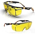 DEX FIT Safety Work Over Glasses SG210 OTG; Z87 Eye Protection for Men & Women, Fog & Scratch Resistant, Adjustable, UV & Blue Light Blocking (Black & Orange Frame, Yellow Lens)