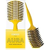 COCCO Aura Vent Boar Brush | Vented Dual-Curved Design for Faster Drying, Effortless Detangling & Shine, Boar + Nylon Bristles, Ergonomic Comfort Handle for Wet & Dry Hair Styling - Yellow