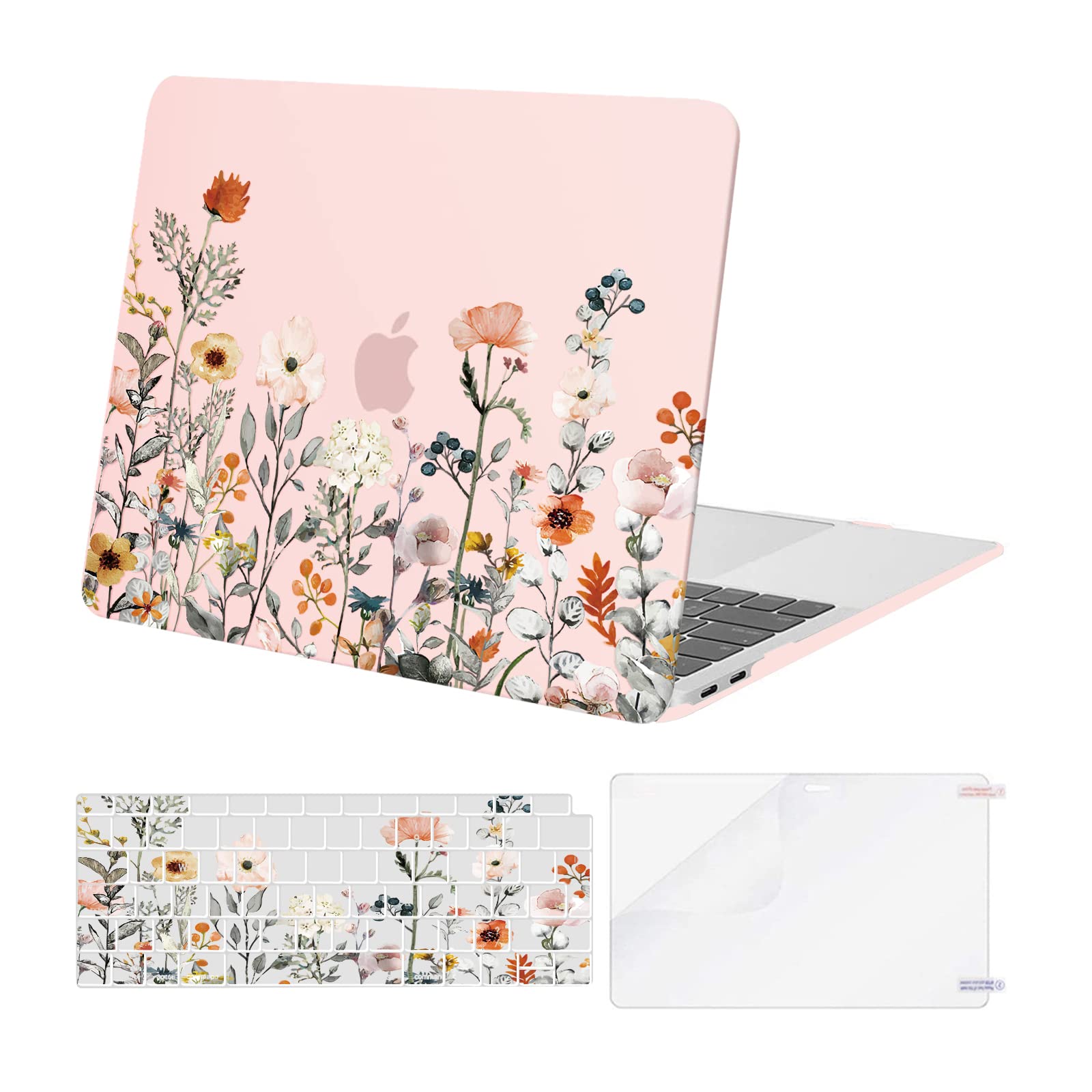 MOSISO Compatible with MacBook Air 13 inch Case M1 2021-2018 A2337 A2179 A1932, Garden Flowers Hard Shell Compatible for MacBook Air M1 Case 13.3 inch & Keyboard Cover &Screen Protector, Pink