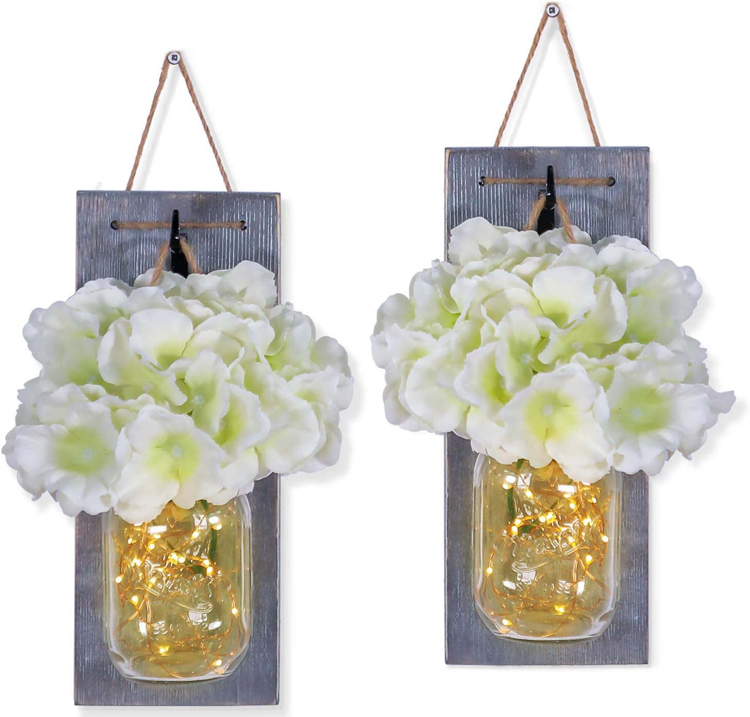 HABOM Mason Jar Sconce Wall Art Home Decor – Lighted Rustic Country Farmhouse Nightlight Decorations, Decorative Vase Accents for Kitchen, Bathroom, Bedroom, Venue, Office: Home & Kitchen