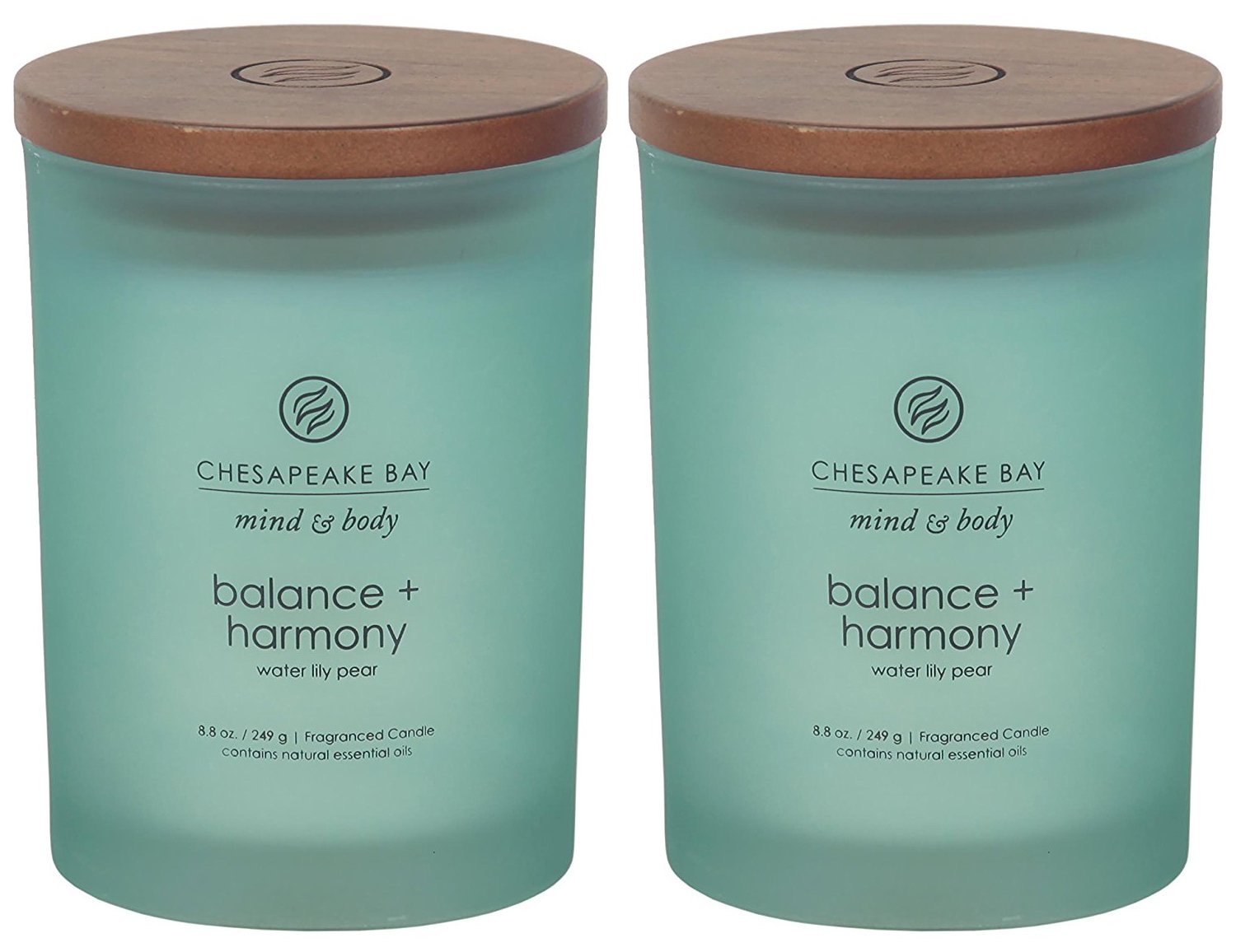Photo 1 of ***DAMAGED - SEE NOTES/PICTURES*** Chesapeake Bay Balance + Harmony Scented Candles Water Lily Pear Fragrance Medium Size Natural Soy Wax 50 Hours Burn Time Pack of 2