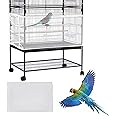 Daoeny Large Bird Cage Cover, Bird Cage Seed Catcher, Adjustable Soft Airy Nylon Mesh Net, Birdcage Cover Skirt Seed Guard for Parrot Parakeet Macaw African Round Square Cages (White)