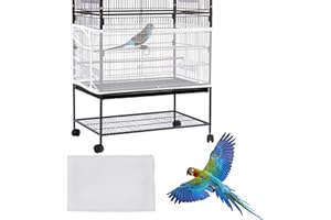 Daoeny Large Bird Cage Cover, Bird Cage Seed Catcher, Adjustable Soft Airy Nylon Mesh Net, Birdcage Cover Skirt Seed Guard for Parrot Parakeet Macaw African Round Square Cages (White)