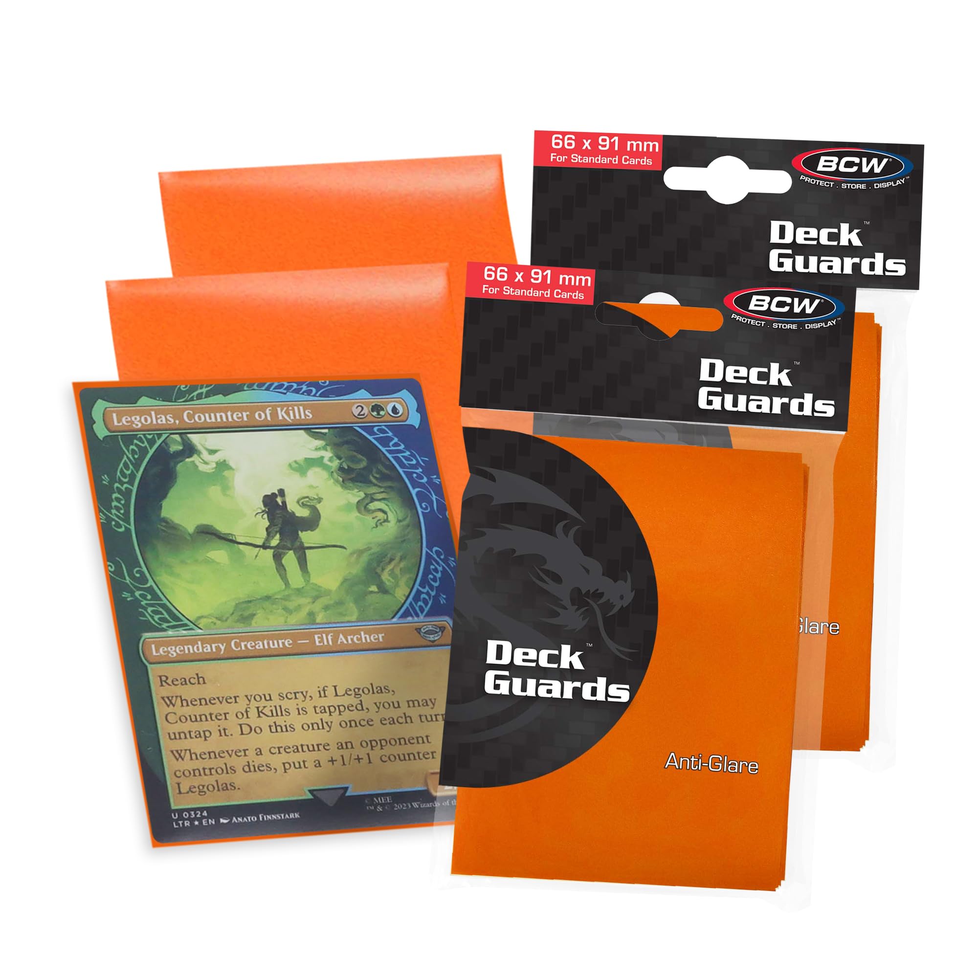 100 Premium Orange Double Matte Deck Guard Sleeve Protectors for Gaming Cards Like Magic The Gathering MTG, Pokemon, YU-GI-OH!, & More. by BCW