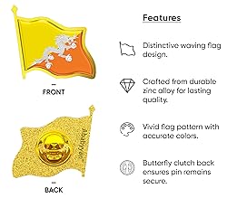 Bhutanese Flag Lapel Pin - Druk Yul Enamel Metal