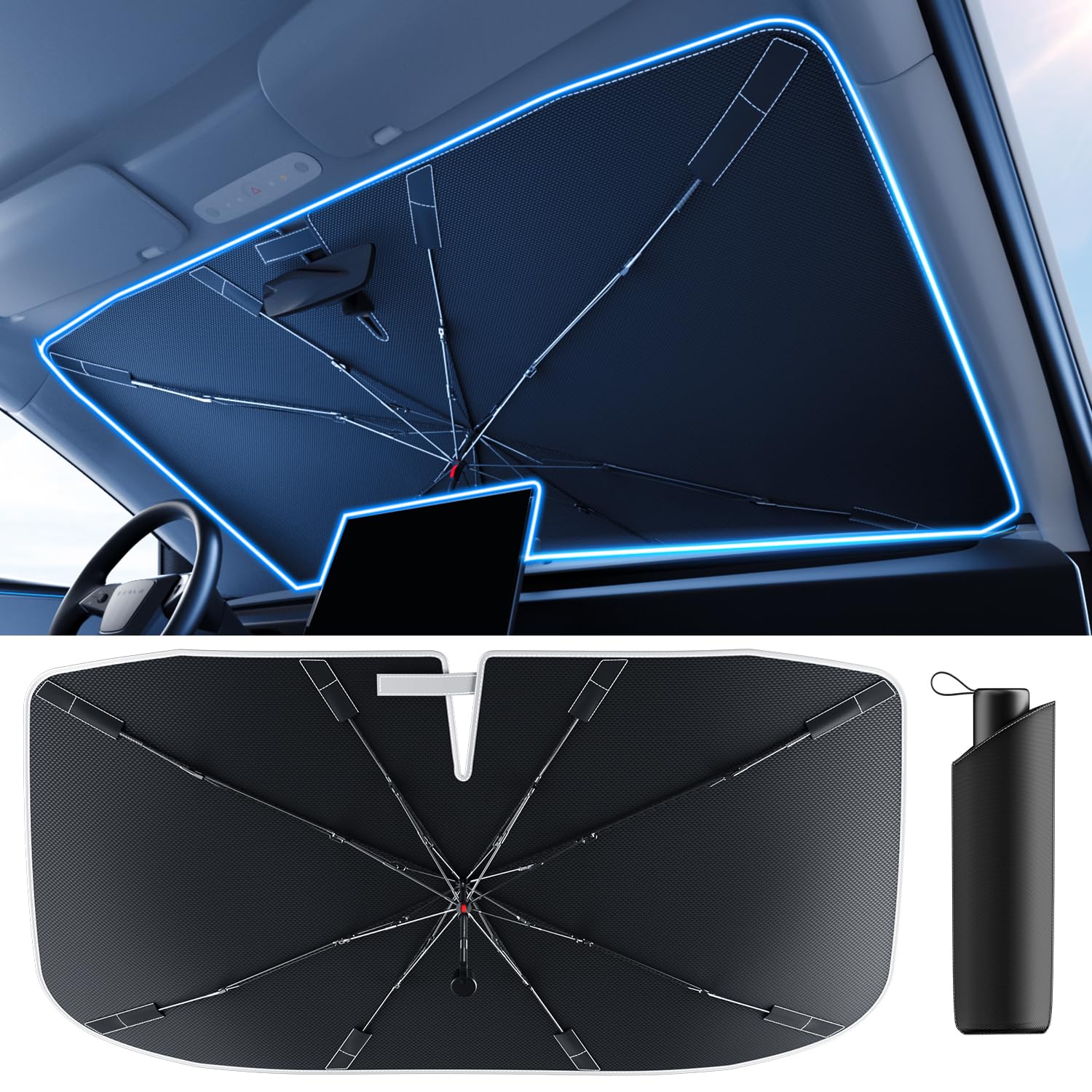 Photo 1 of [2025 Upgrade] Doogoocoo Windshield Sun Shade [Ice-Crystal Cooling & 100% UV Block]-UPF50+ Heat Shield | Keep Car Cooler & Protect Interior, Foldable Car Sunshade with Reflective Coating (57"x32")