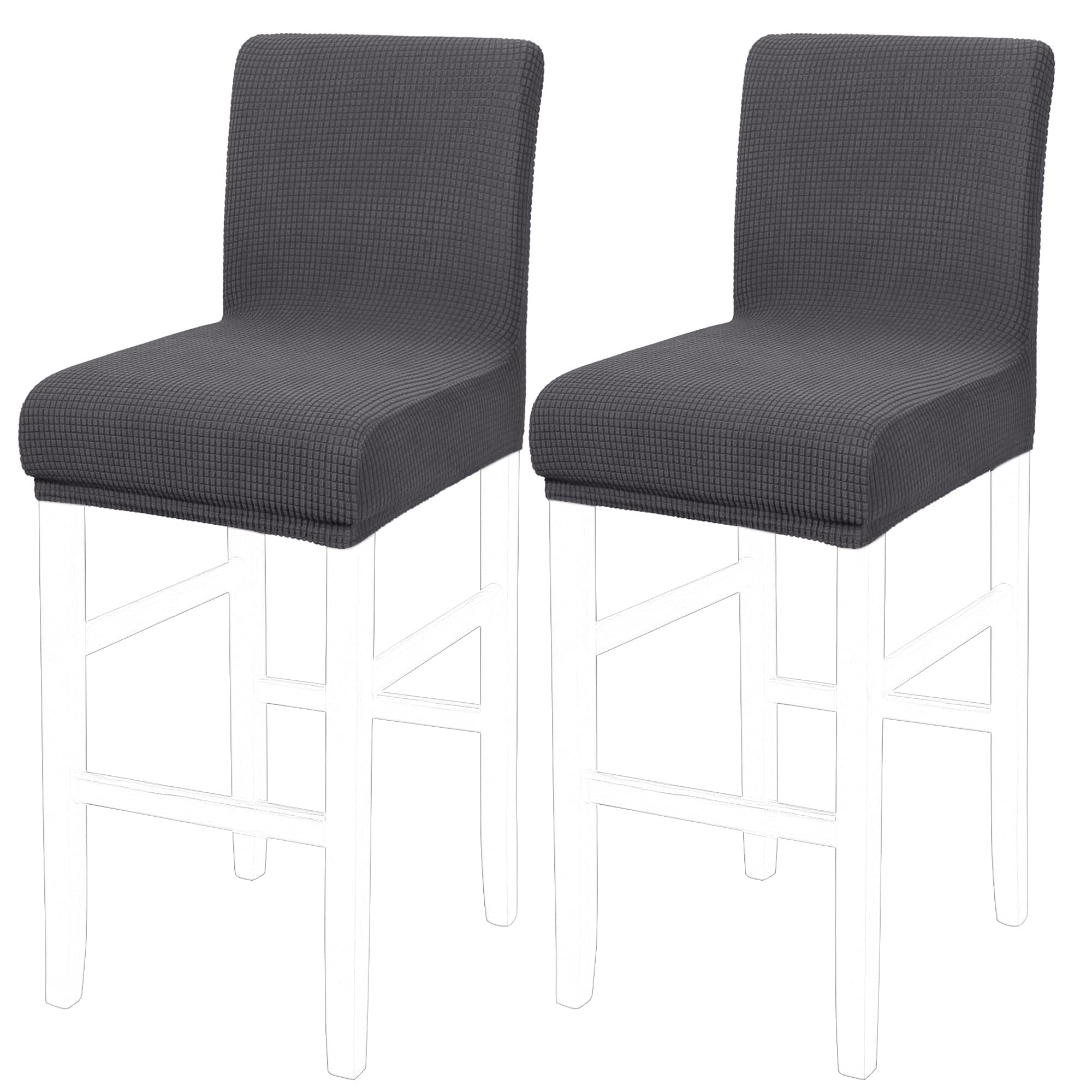 PiccoCasa Dining Chair Covers Set of 2, Stretch & Removable Bar Stool Covers for Pub Counter - Height Side Chair Covers with Square Lattice, Washable Chair Slipcovers Grey