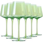 Physkoa Green Wine Glasses Set 6-16oz Modern Green Colored Wine Glasses with Tall Long Stem and Flat Bottom,VerdantGlassware for Valentine's Day