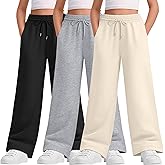 LessonZoo Teen Girls Sweatpants Wide Leg Drawstring Baggy Pants Straight Leg Athletic Trousers with Pockets Size 5-14