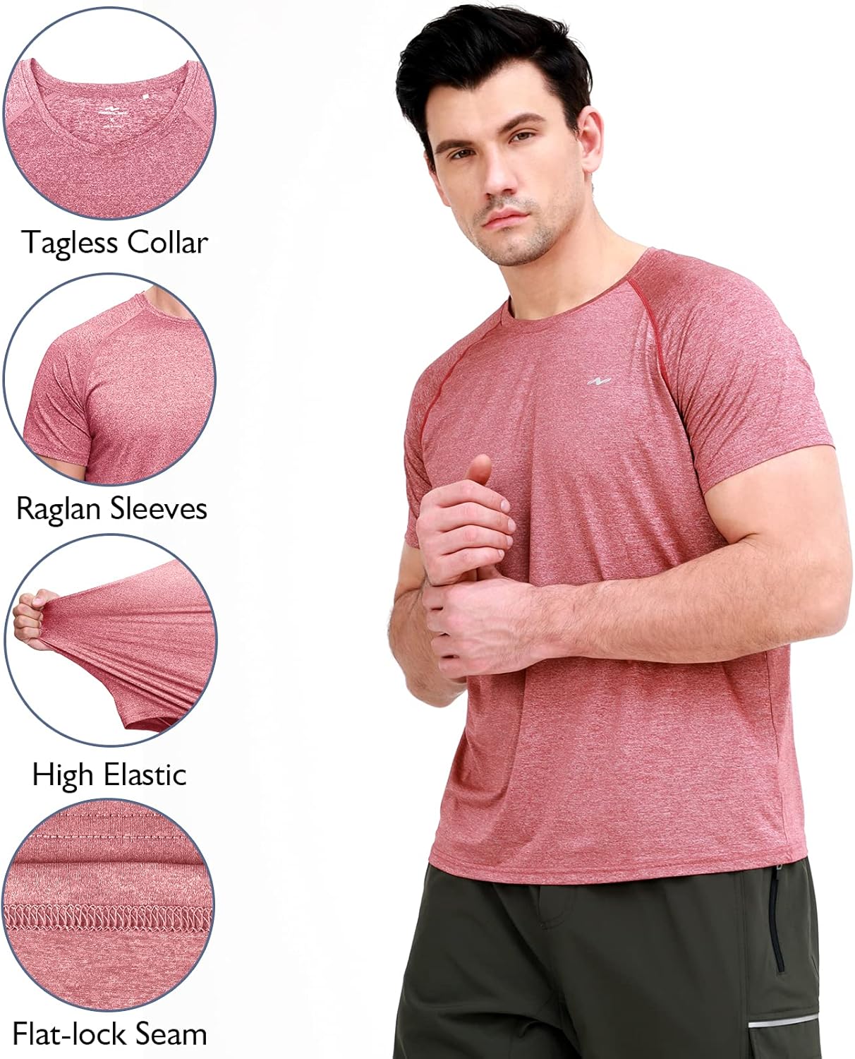 Nomolen Men's Dry Fit T-Shirts Raglan Athletic Short Sleeve T-Shirt Cooling Performance Workout Running Gym at  Men’s Clothing store