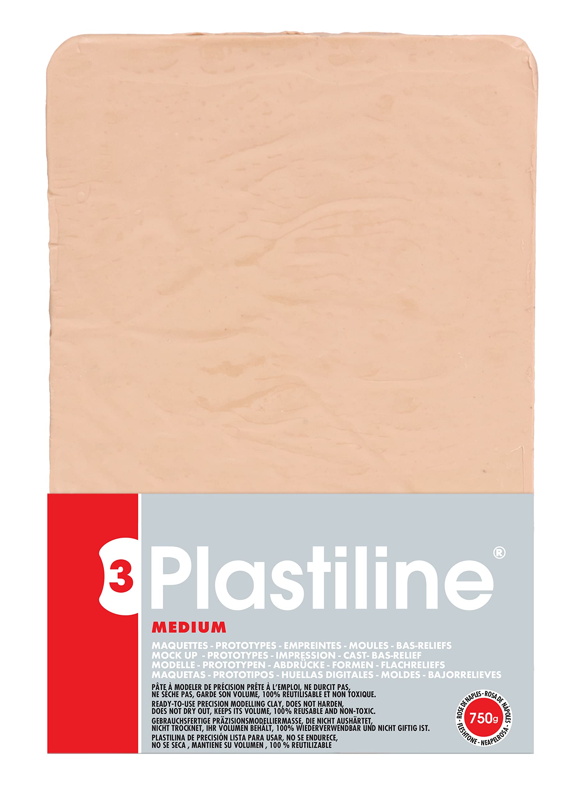 Plastiline 7255T - Plastiline sheet - Modelling Paste, High Precision - Sculpting, Moulding - Hardness 3 (medium) - 750g - Naples Pink shade. Made in France