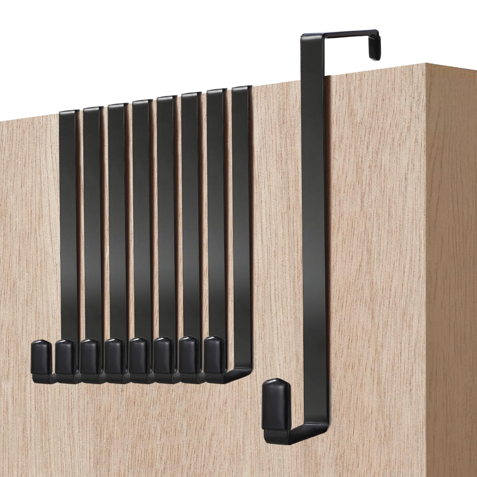 HuaJiao 8 Pack Over Door Hook, Over The Door Hanger Heavy-Duty Coat Hooks for Bedroom, Bathroom, Kitchen, Wardrobe, Dormitory (Black)