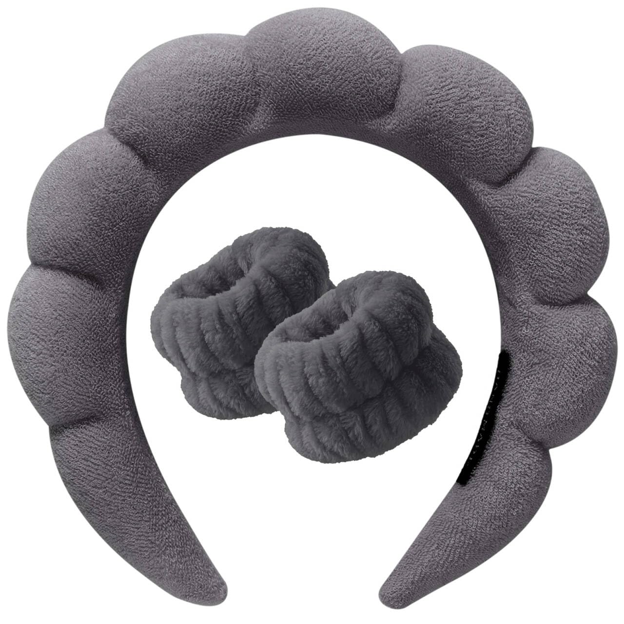 DRESHOW Spa Headband for Washing Face Wristband Set Sponge Soft Terry Cloth Makeup Skincare Non Slip Headband for Women