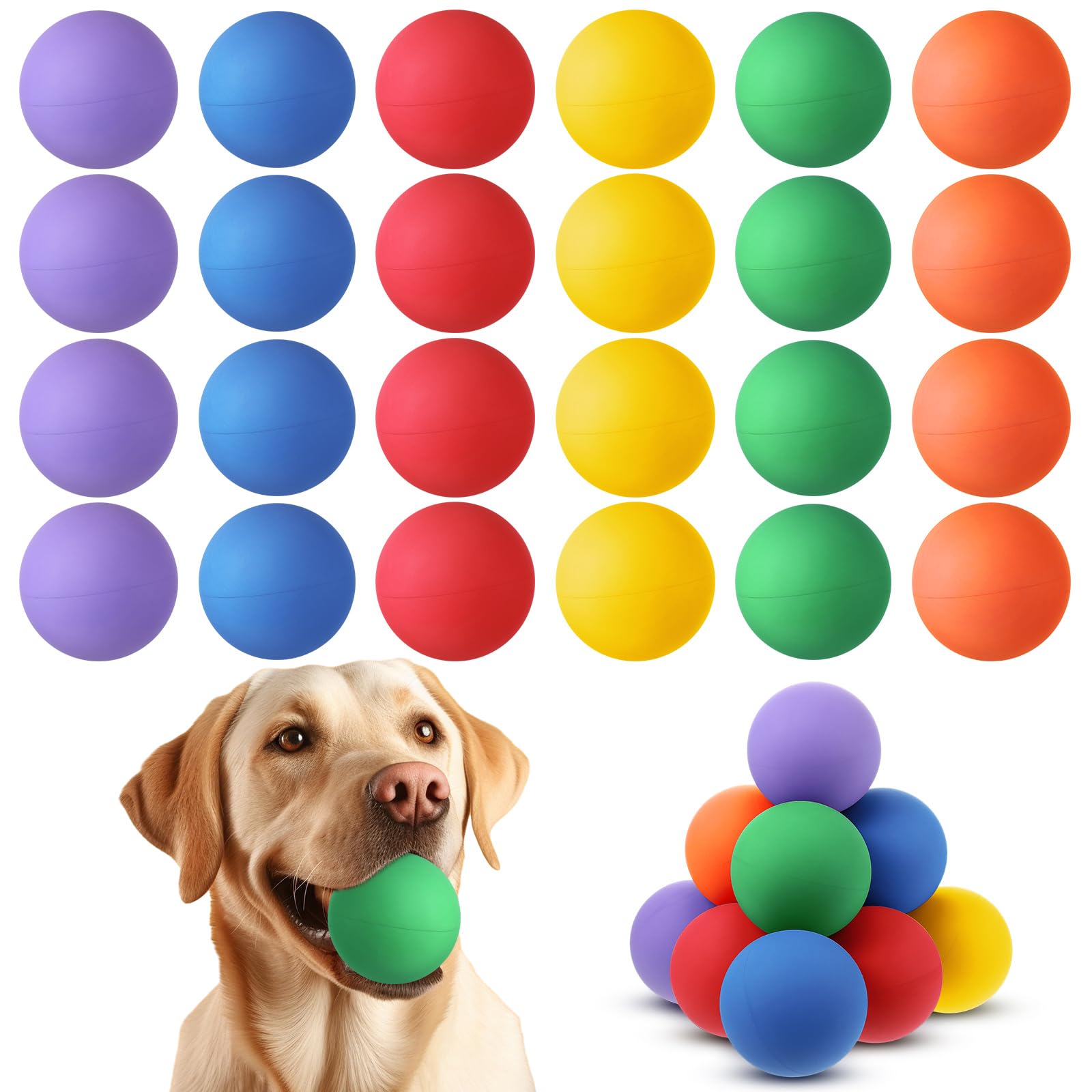 Photo 1 of Shappy 24 Pieces Rubber Dog Tennis Balls for Dog Colorful Catching Pet Balls for Fetch Training 2.4 Inch Interactive Bounce and Floatable Toy for Park Beach