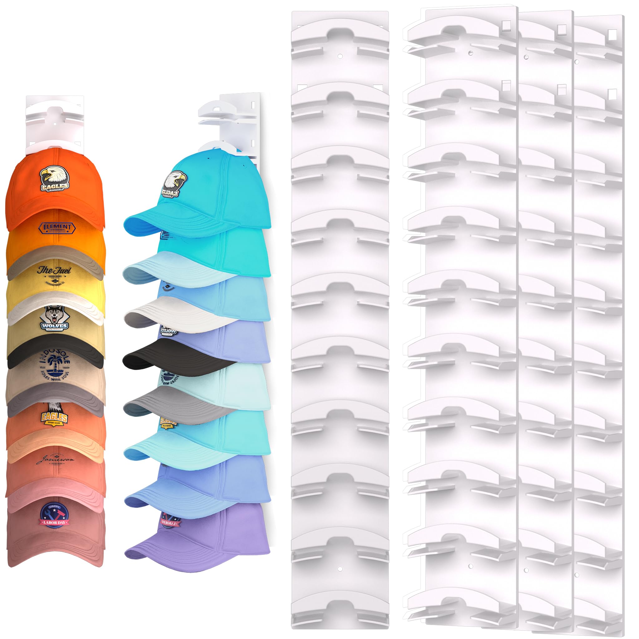 Photo 1 of Hat Organizer for Baseball Caps 4Pack, Hat Rack for Wall with Strong Adhesive Hold up to 40 Hats, Hat Hanger Holder Display for Door Closet, Cap Organizer Storage Multilayer Two Mounting Option(White)