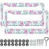 Rose License Plate Frame - 2PCS Beautiful Pink Roses Aluminum Metal License Plate Holder, Rust-Proof Waterproof Car Decorative Tag Frames