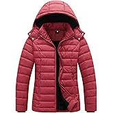 ALPIXIS Women's Quilted Down Coat Waterproof Warm Thicken Flannel Lined with Detachable Hood Windproof Winter Puffer Jacket