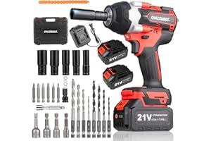 Cordless Impact Wrench1/2, 750Ft-lbs (1000N.m), 21V Power Impact Wrenches, 4-Mode Speed, 2x4.0AH Battery High Torque, 5 Socke