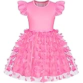 COTRIO Girls Casual Dresses Butterfly Tulle Tutu Dress Toddler Girl Skater Dress Ruffle Sleeve Swing Twirl Sundress