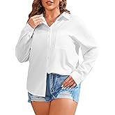 TAKEYAL Women's Plus Size Button Down Shirts Long Sleeve Polo Blouses Fall Business Casual Tops with Pocket