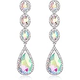 Flyonce Wedding Bridal Rhinestone Crystal Multi Teardrop Pierced Dangle Earrings