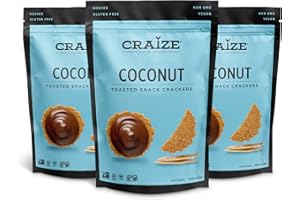 Craize Coconut Crisps | Gluten Free, Vegan, Kosher, Toasted Corn Crackers | 3 pack, 4 oz each