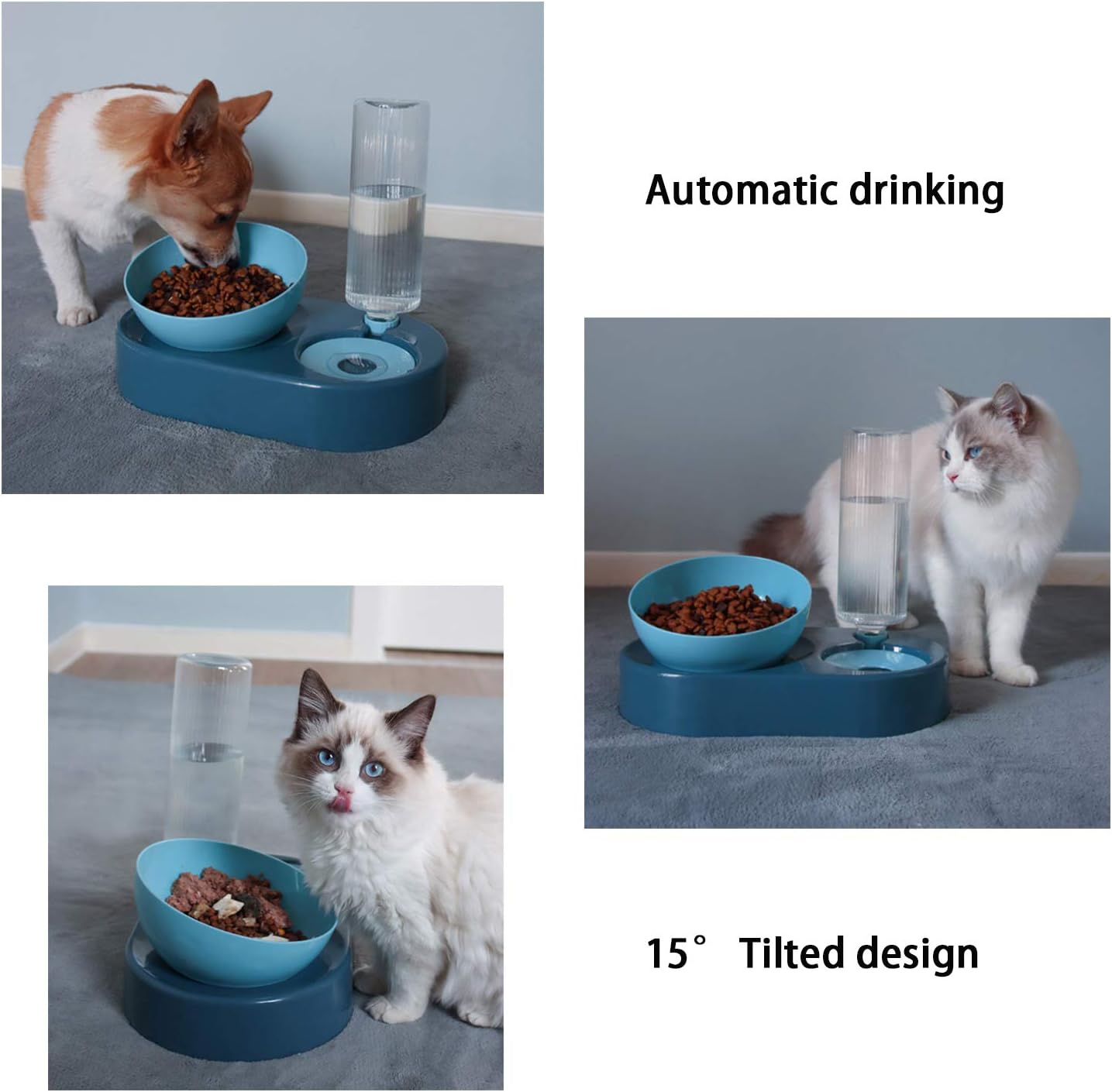 LONTG Dog Cat Food Bowl and Water Bowl Set Pet Automatic Water Dispenser with Feeding Bowl No Spill Dog Automatic Water Bowl Adjustable Cat Feeder Bowl Pet Bowls with Stand for Small Medium Dogs Cats - Image 3