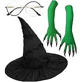 Snwquik Witch Hat for Women,Black Witches Hats Halloween Costume Accessories for Adults Cosplay Party Set