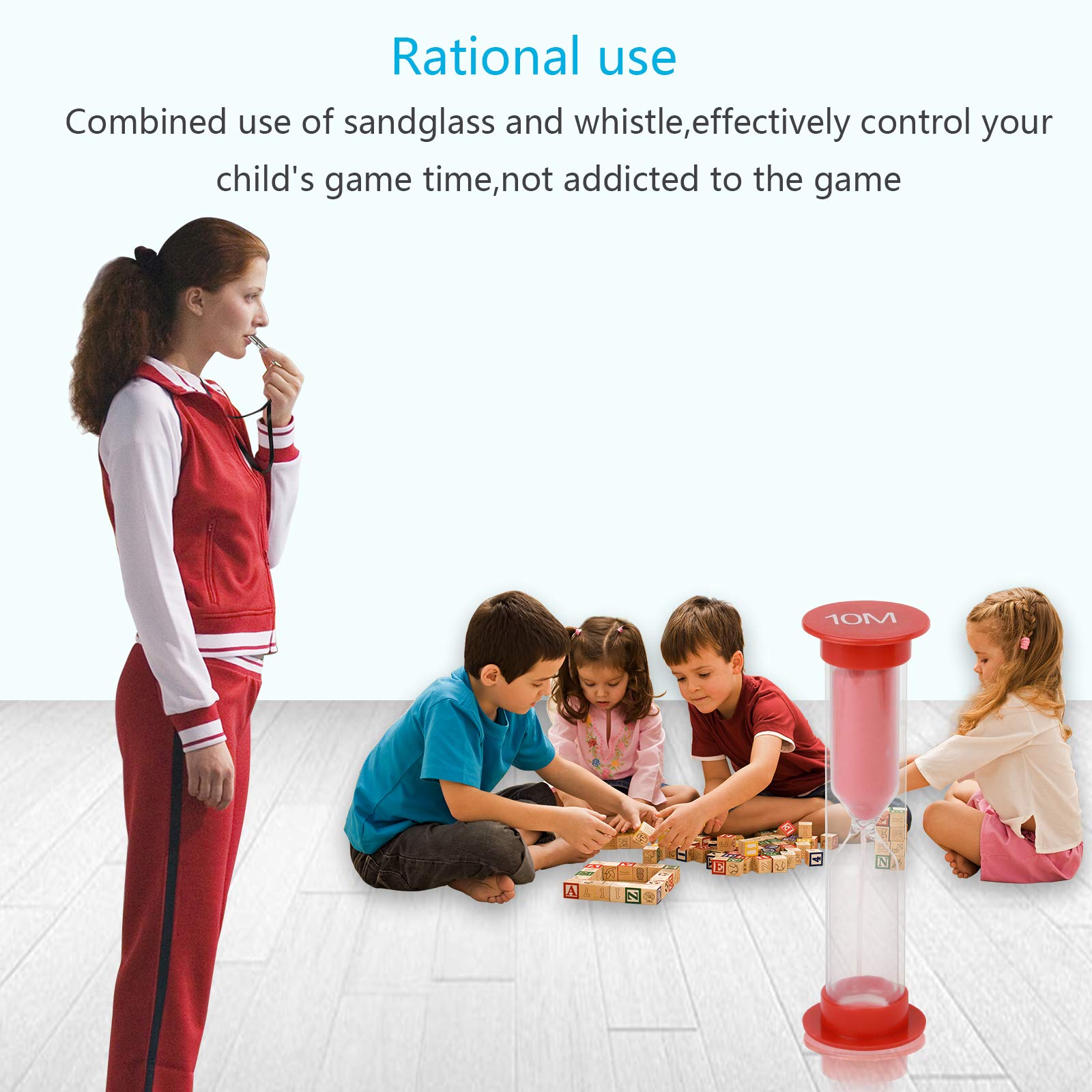 Sand Timer MEZOOM 6 Pcs Colorful Hourglass Sandglass 10 mins /5 mins /3 mins /2 mins /1 mins /30 sec Sand Clock Timer with Silver Whistle and Storage Box for Kitchen Cooking Kids Adult (Small)