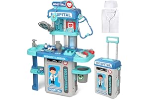 Phobby Doctor Kit for Toddlers Aged 3 4 5, 2 in 1 Kids Doctor Playset with Costume, Stethoscope and Surgical Light, Pretend Medical Station Set Toy Gift for Boys Girls