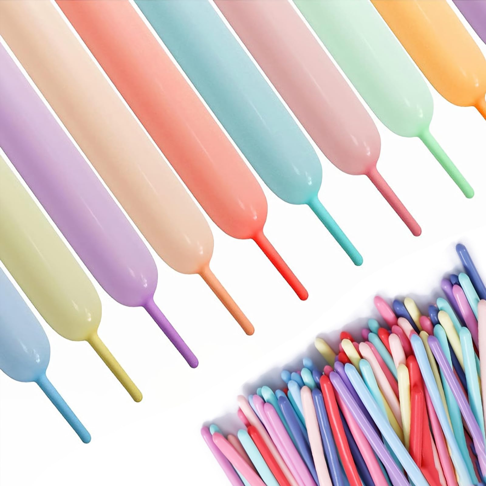 Photo 1 of 260 Pastel Multicolor Balloons, Thickened 100 Pack Long Twisting Skinny Magic Assorted Colors for Arch, Animals, Clown, Birthdays, Party, Baby Shower Decorations Supplies