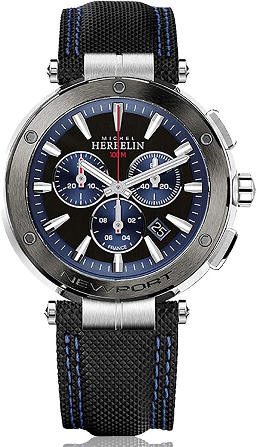 Michel Herbelin Homme 37688 Ag65 Chrono Newport 100m Cadran Bleu Et Noir 43mm Amazon Fr Montres