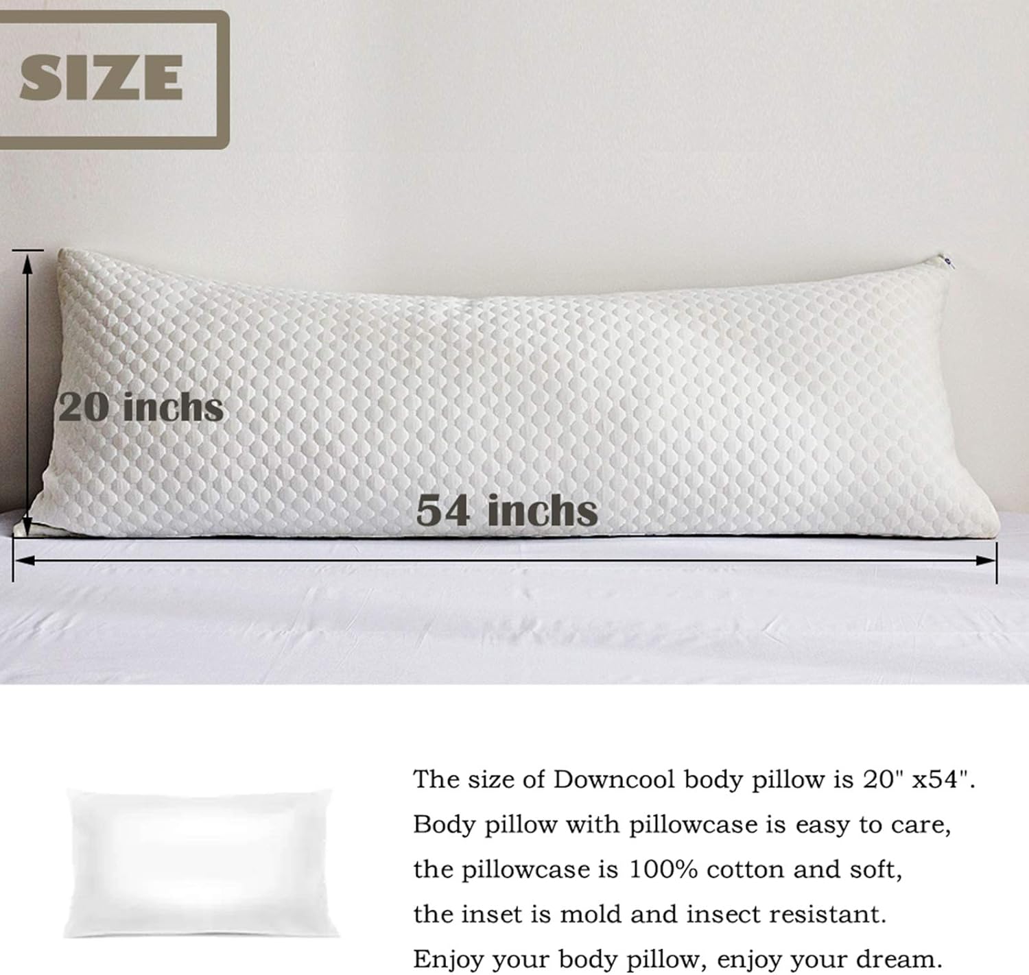 DOWNCOOL Full Body Pillow for Adults- Ultra Soft Long Bed Pillow with Removable Bamboo Cover Cooling Breathable, Polyester Microfiber Large Body Pillow, 20x54 inch ( with Cover): Kitchen & Dining