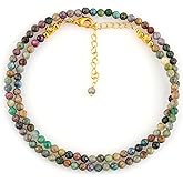NJCRAFT Natural Gemstone Faceted Beaded Necklace for Woman| Gold Plated Gem-stone Necklace | Beads 2–3 mm | Adjustable Chain 16+2 Inch