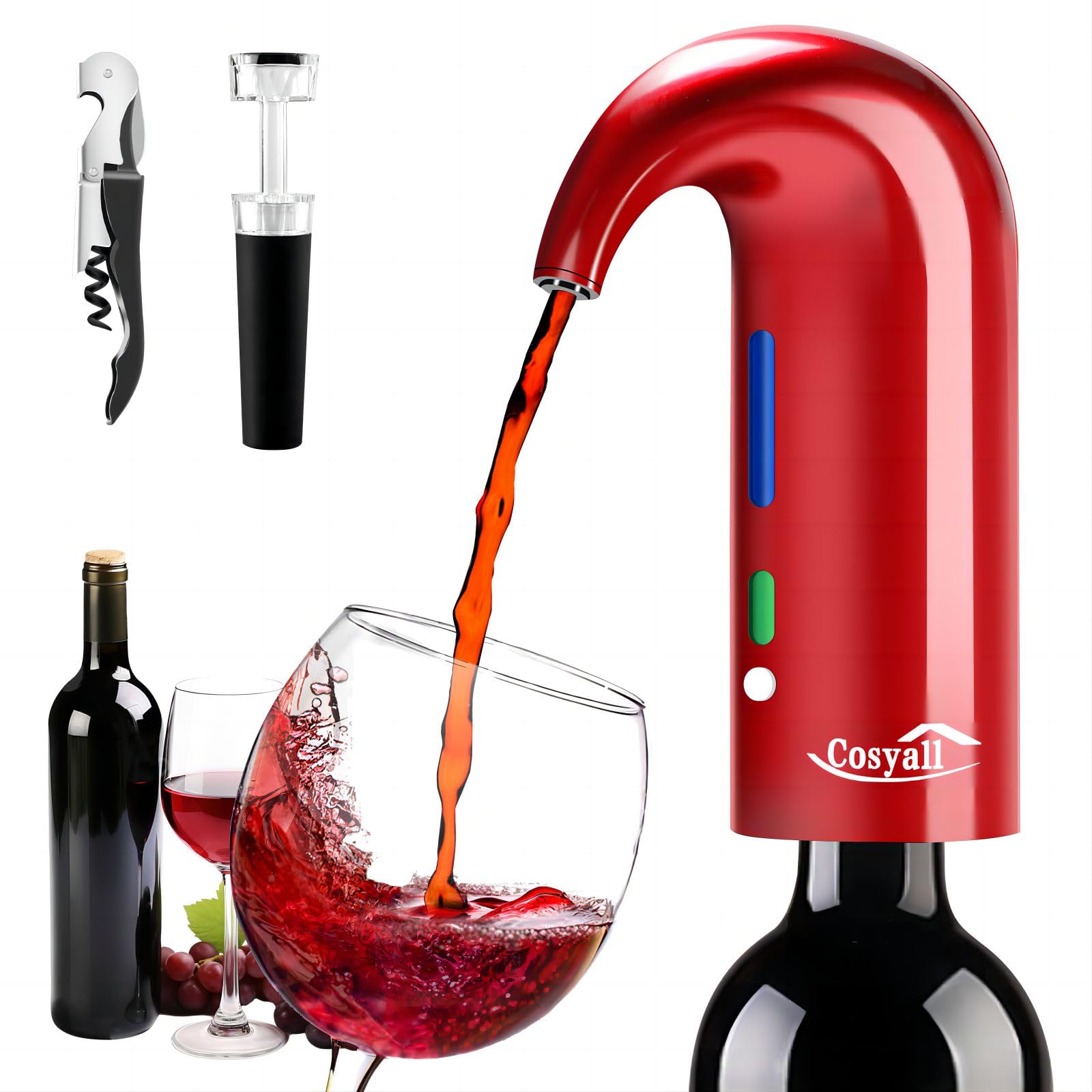 Cosyall Electric Wine Aerator Decanter, Smart Automatic Wine Dispenser, Best Gift for Family & Party (Red)
