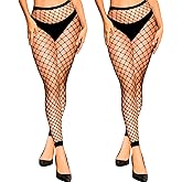 K BKVAVA Women's 2 Pairs Footless Fishnet Tights, Footless Fishnet Stockings High Waisted Mesh Wide Tights